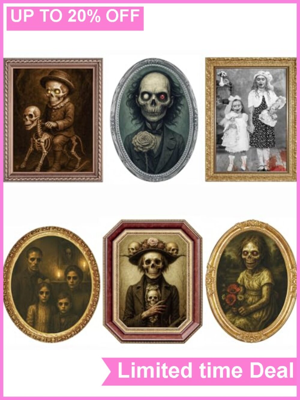 3D Changing Face Halloween Wall Decor 6Pack Lenticular Portraits Indoor